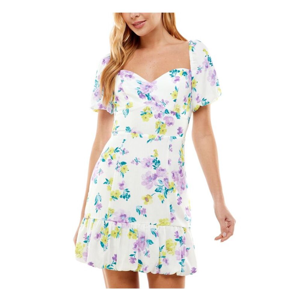 CITY STUDIO Womens Fit + Flare Short Dress White Flutter Sleeve Lined Juniors 1